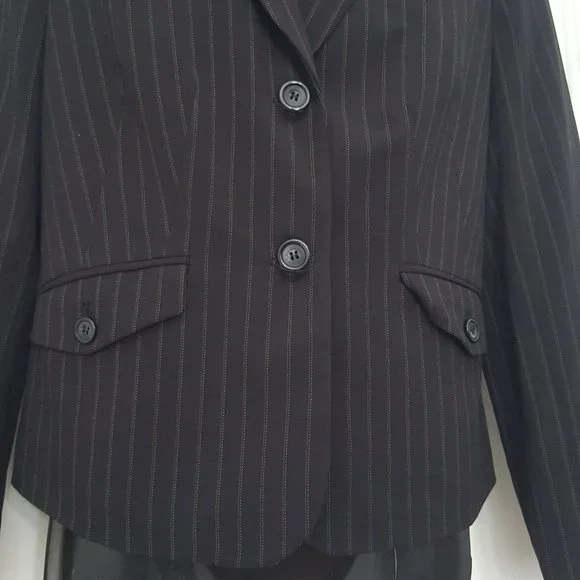 New STYLE & CO Strech Collection Womens Button Suit Jacket Black Striped - Picture 4 of 12